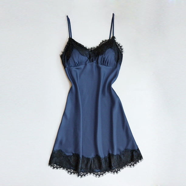 Ropa interior sexy Pijamas divertidos para el hogar Tentación sexy para mujer Camisón con tirantes de encaje y escote en V