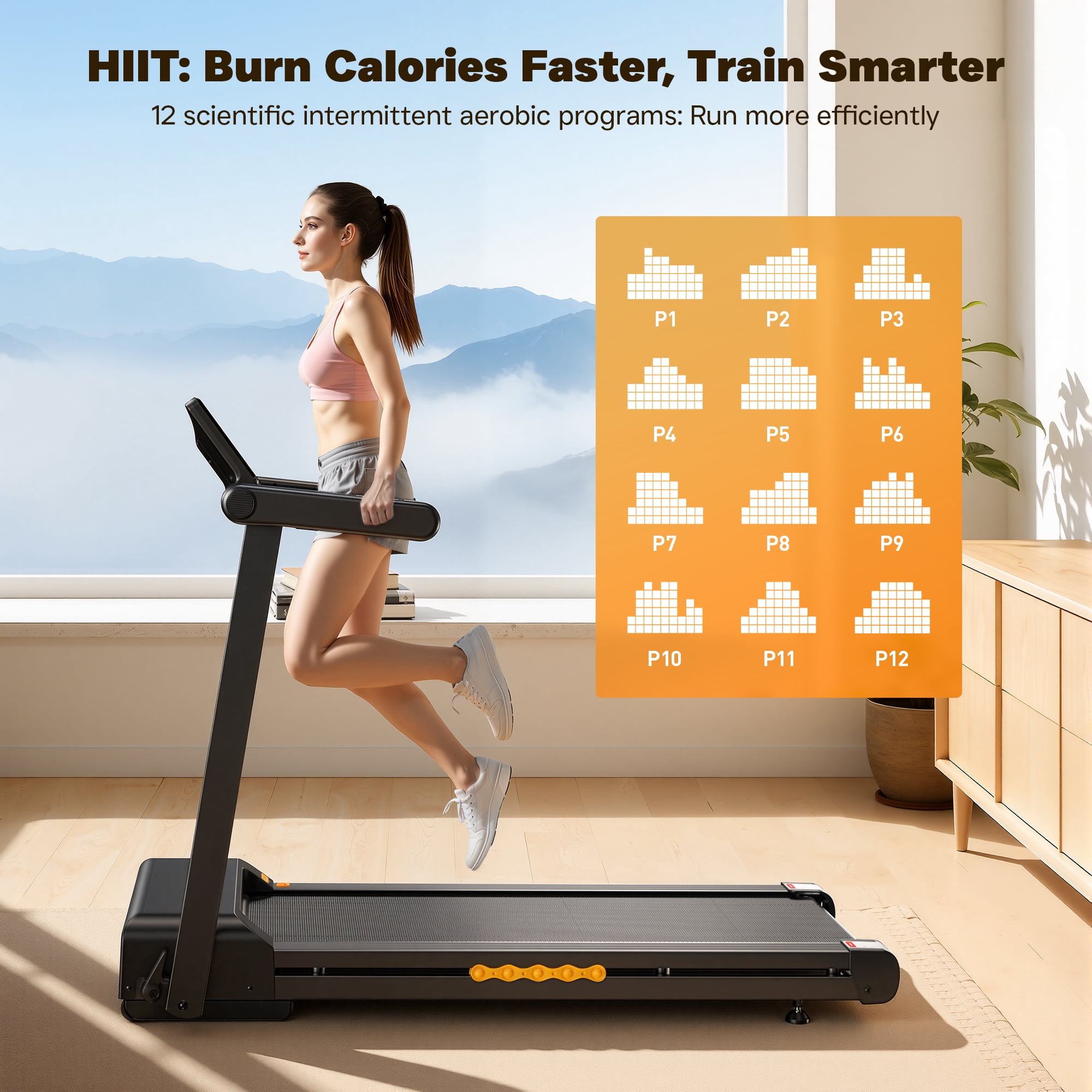 Folding Treadmill Walking Pad with Incline, 3.5HP Treadmills for Home, 0.5-8.5MPH 12 HIIT Programs, App & Heart Rate, LED Display, Fitness Equipment