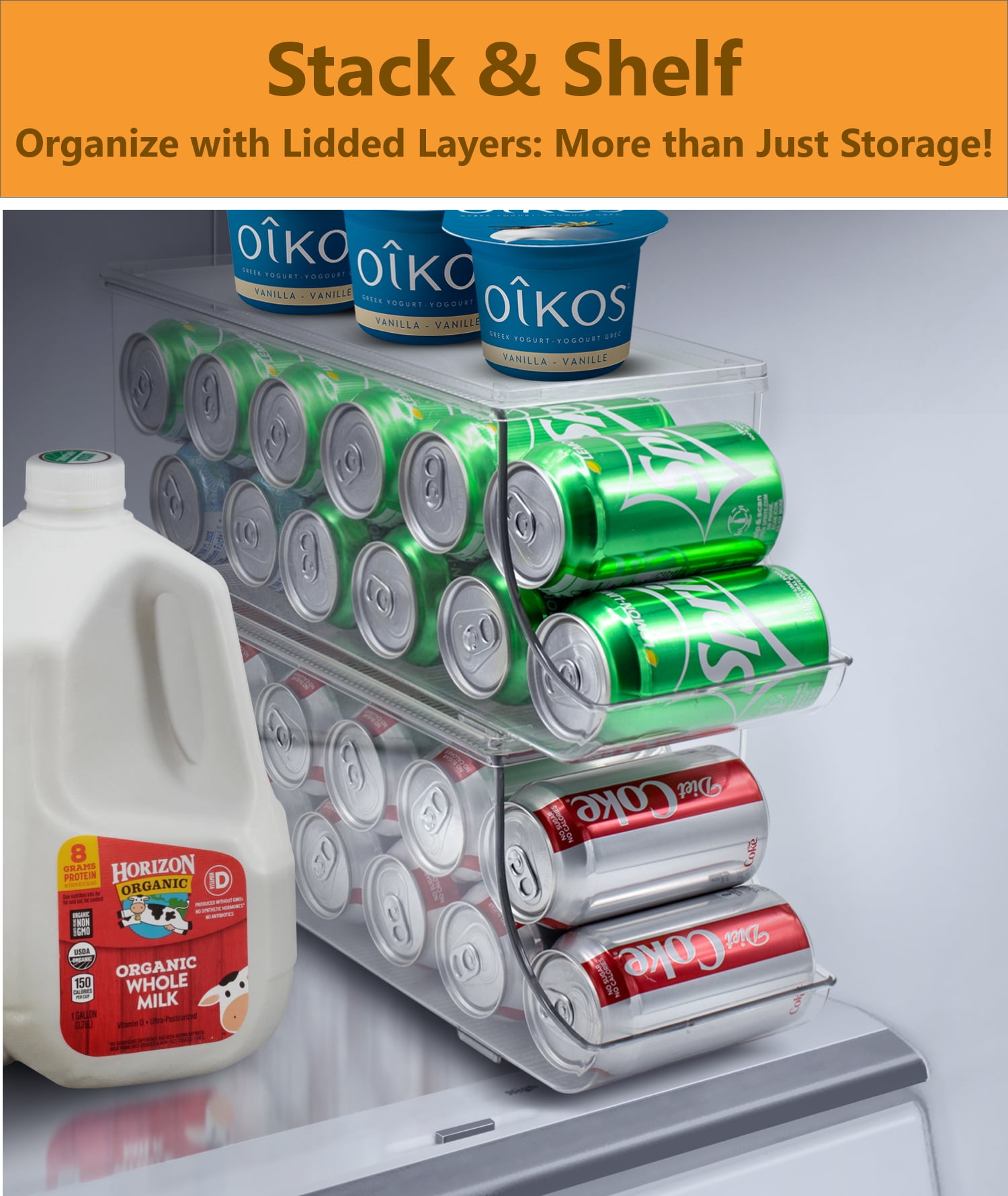 Sorbus Soda Can Organizer for Refrigerator Stackable Can Holder Dispenser with Lid for Fridge, Pantry, Freezer - Holds 12 Cans Each, BPA-Free, Clear