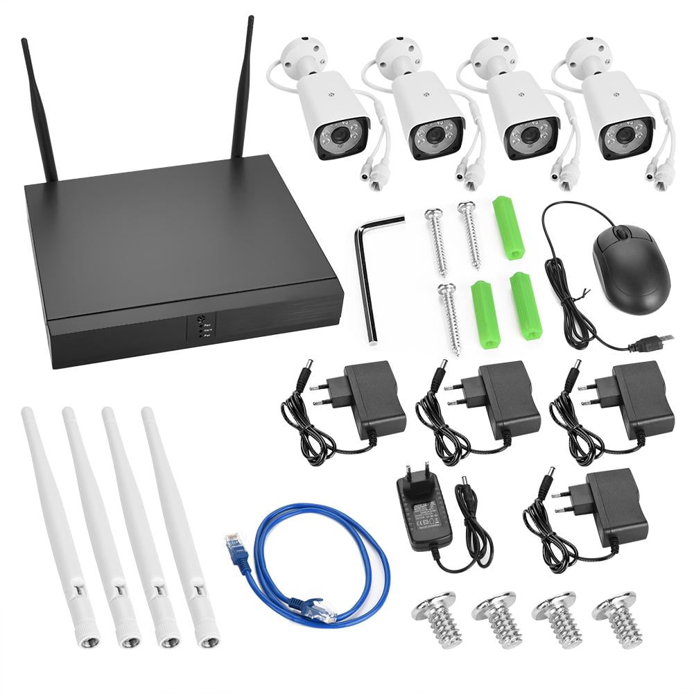 LYUMO 4CH WIFI Wireless 1080P Camera NVR HD Monitor Security System Kit with Network Wire Mouse
