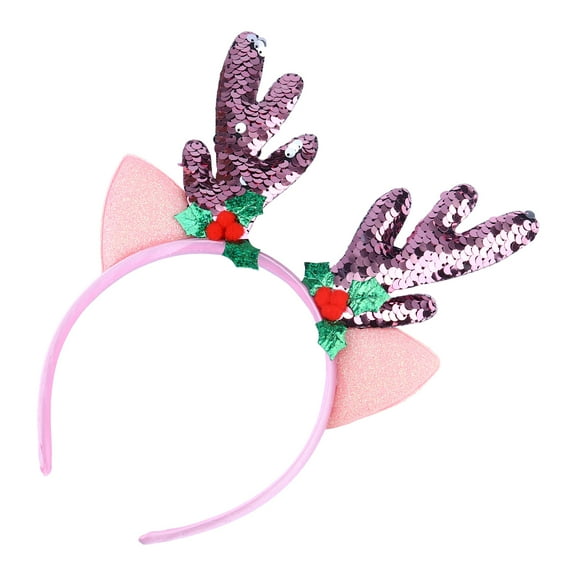Luxshiny Xmas Hair Hoop Pink Antler Hairband Decorative Sequin Christmas Head Accessory