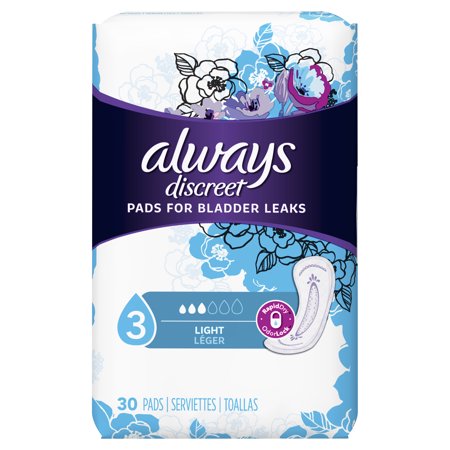 Always Discreet Incontinence Pads for Women, Light Absorbency, 30 Count ...