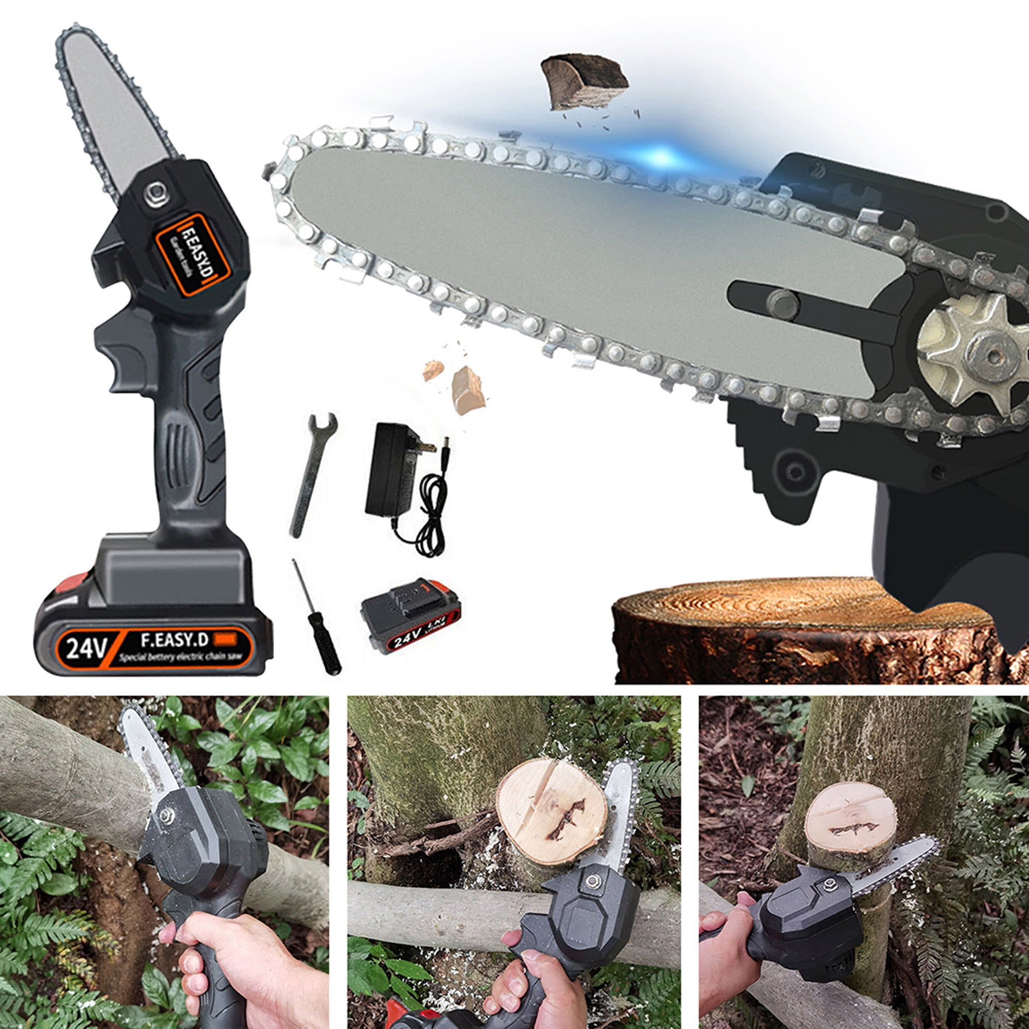 Mini Chainsaw 4Inch 24V Cordless Handheld Battery Powered Electric