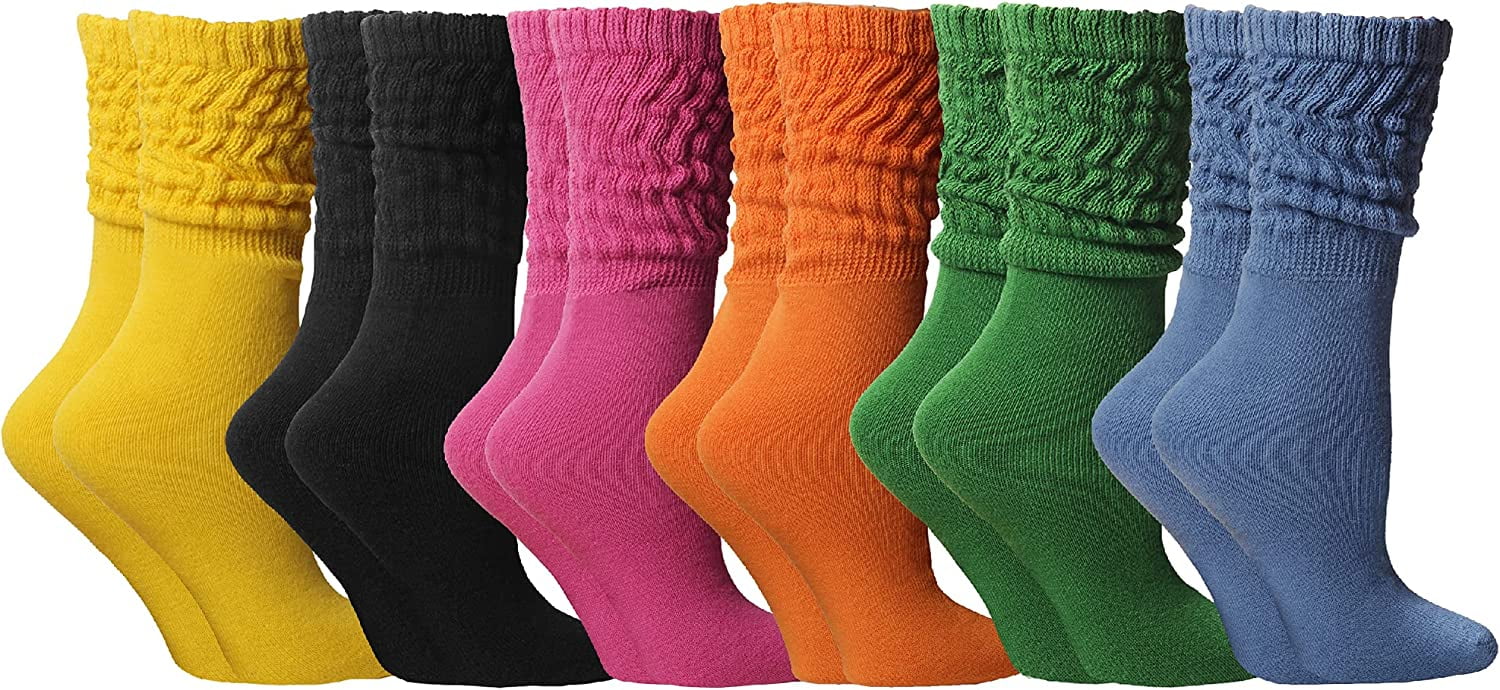 SOCKS'NBULK 6 Pairs Womens Scrunched Slouch Socks, Cotton Boot Socks