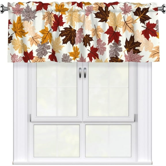 54"x18" Fall Kitchen Valances for Window, Colorful Autumn Thanksgving Maple Leaf Harvest Short Rod Pocket Seasonal Curtain Valance for Bedding Bathroom Living Room Decor, 1 Panel