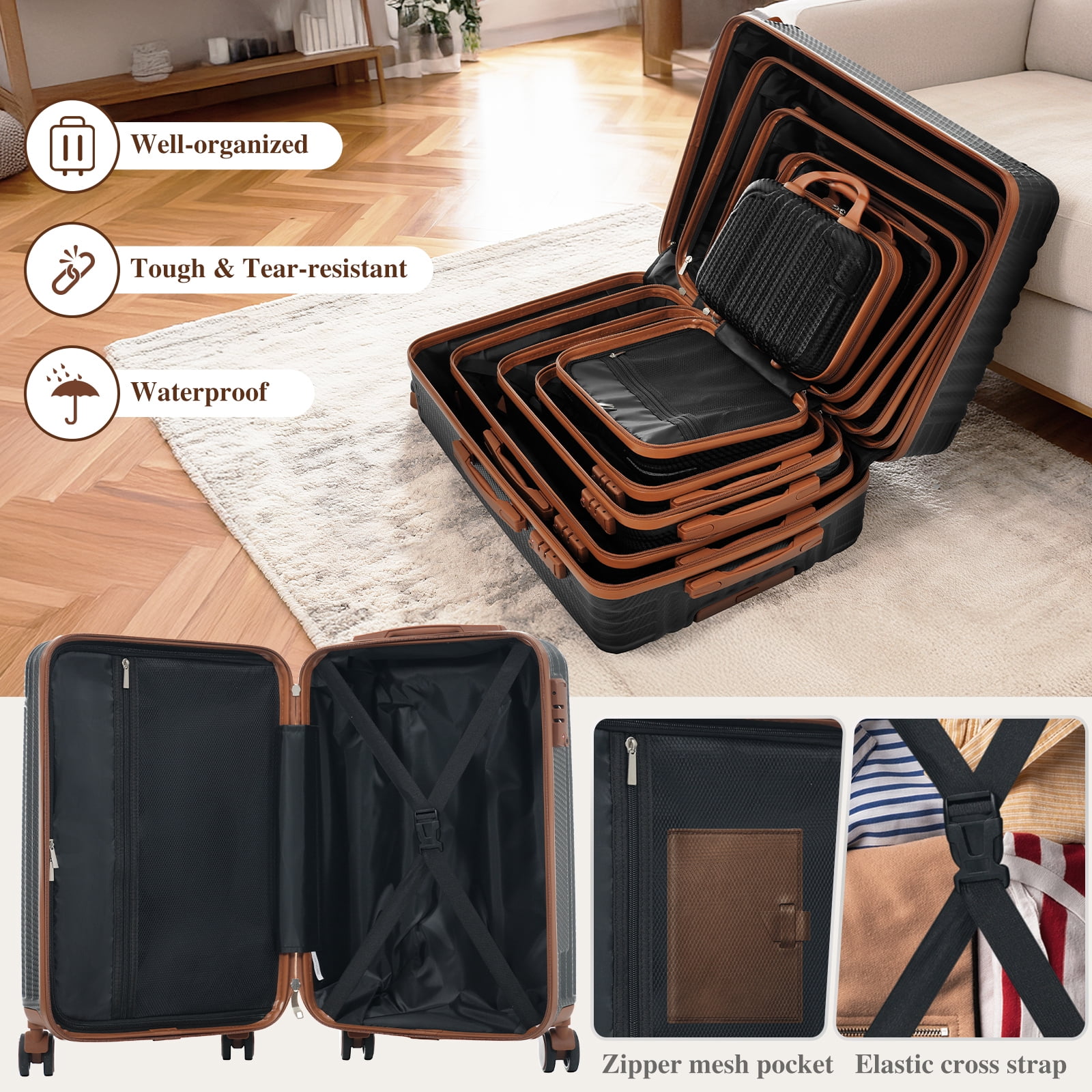 Euroco 2 Piece Luggage Sets, 20" Carry-On Luggage Set with TSA Lock & 360° Spinner Wheels,Lightweight Durable Travel Suitcase for Men Women,Black Brown