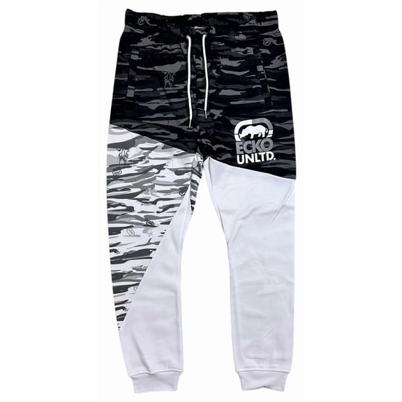 Ecko Unltd Men's Sweatpants Camo Colorblock Fleece Jogger (Medium, White/Camo)