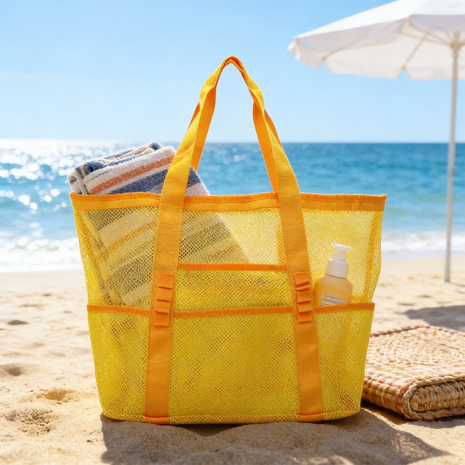 Mesh Tote Beach Bag Large Capacity Pool Toy Storage Organizer Bathroom Toiletries Travel Bag Breathable Carryall