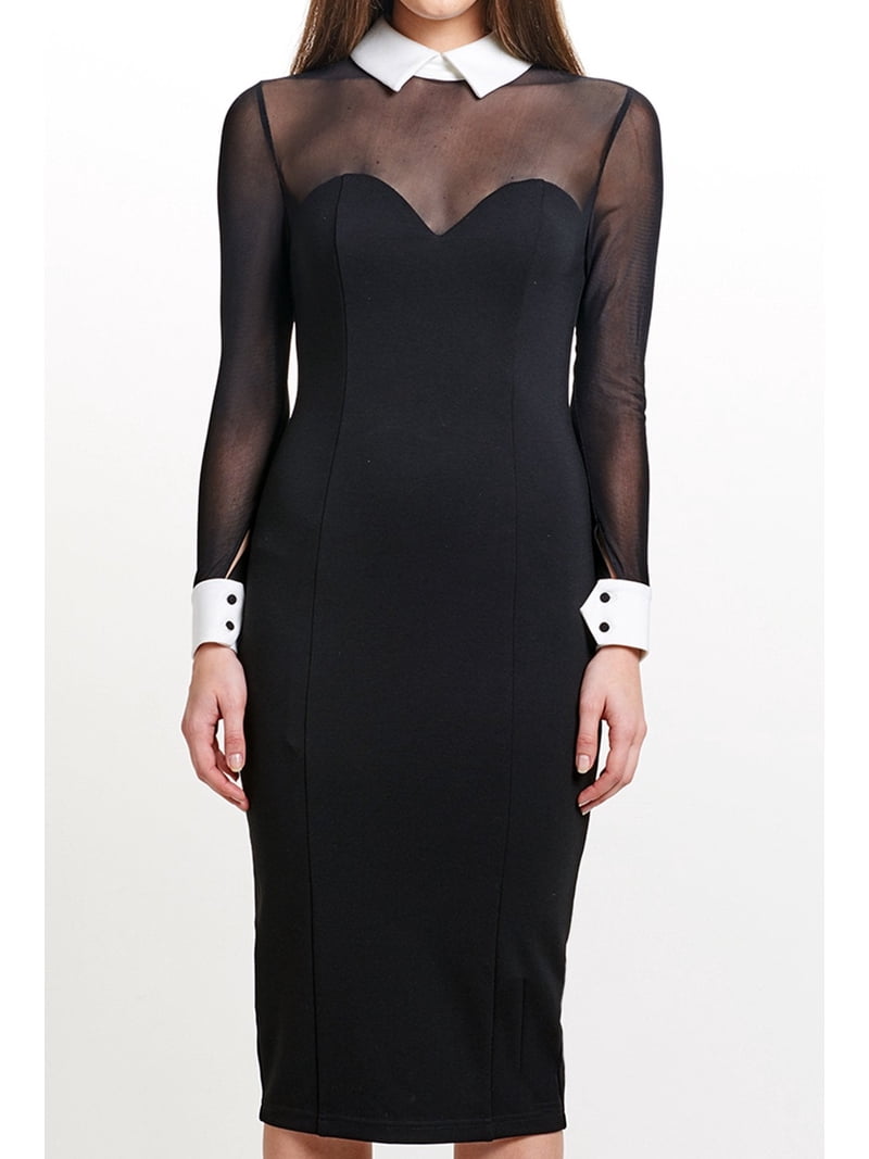 Tuxedo Illusion Dress - Women's Midi dress with mesh sleeves, & contrast  collar & cuffs - Walmart.com