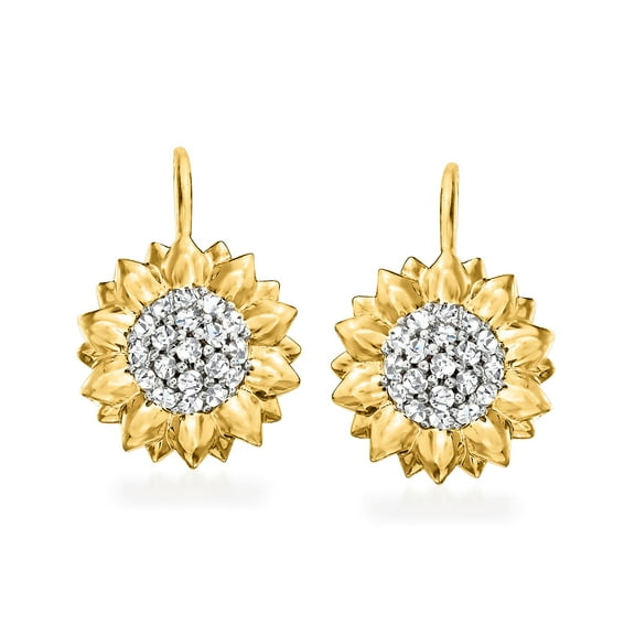Ross-Simons 0.40 ct. t.w. White Topaz Sunflower Drop Earrings in 18kt Gold Over Sterling, Women's, Adult
