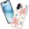 thumbnail image 2 of Étui pour iPhone 16 - Compatible Charge Sans Fil - Étui Rigide à Double Couche & Étui en Silicone - Étui de Protection avec Motifs Mignons de Fleurs Sauvages pour Femmes - Fleur de Lys, 2 of 4