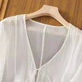 thumbnail image 4 of Women's Summer Loose Linen Solid Top - Lace-Up Casual Literary Shirt, 4 of 6