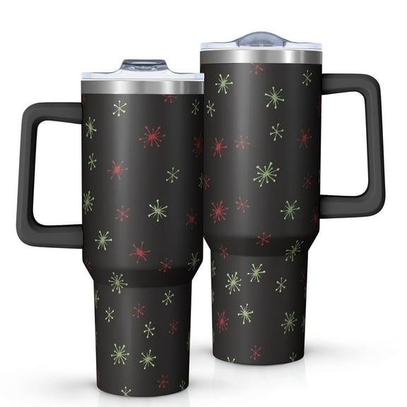 Black Christmas Star Pattern Tumbler with Handle and Lid,40oz Double Wall Vacuum Insulated Tumbler,Cups Gift for Women and Men