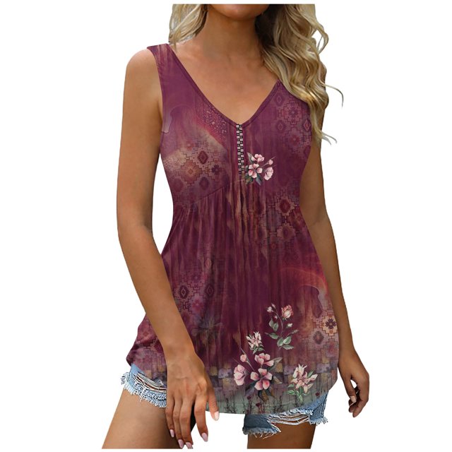 Birdeem Blouse Mode Femme Confortable Décontractée Col en V Sans Manches Imprimée