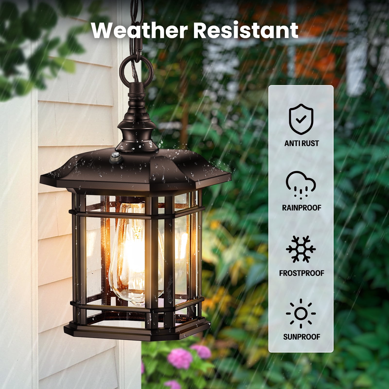 Gleamz Dusk to Dawn Outdoor Pendant Light, Oil Rubbed Bronze Hanging Porch Light Fixture, 100% Aluminum Outdoor Ceiling Sconce for Entryway, Backyard, Patio, 1 Pack