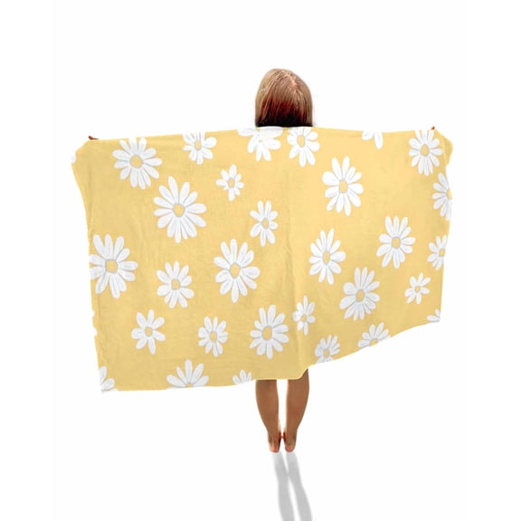 White Yellow Daisy Beach Towels Oversized Super Absorbent, Spring Summer Floral Botanical Lightweight Bath Towel Quick Dry Sets For Bathroom/Pool/Rv Camping/Beach Play/Gym Room/Picnic 35"x70"
