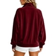 thumbnail image 5 of Smupbvky Womens Velour Zip Up Bomber Coat Stand Collar Long Sleeve Oversized Jacket Fall Winter Casual with Pockets (S, Wine), 5 of 8