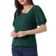 thumbnail image 4 of INSPIRE CHIC Women's Asymmetrical V Neck Loose Fit Casual Puff Short Sleeve Blouse XS Verde oscuro, 4 of 6