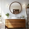 "WallBeyond 28"" Round Bathroom Mirror with Walnut Wood Frame, Ideal ...