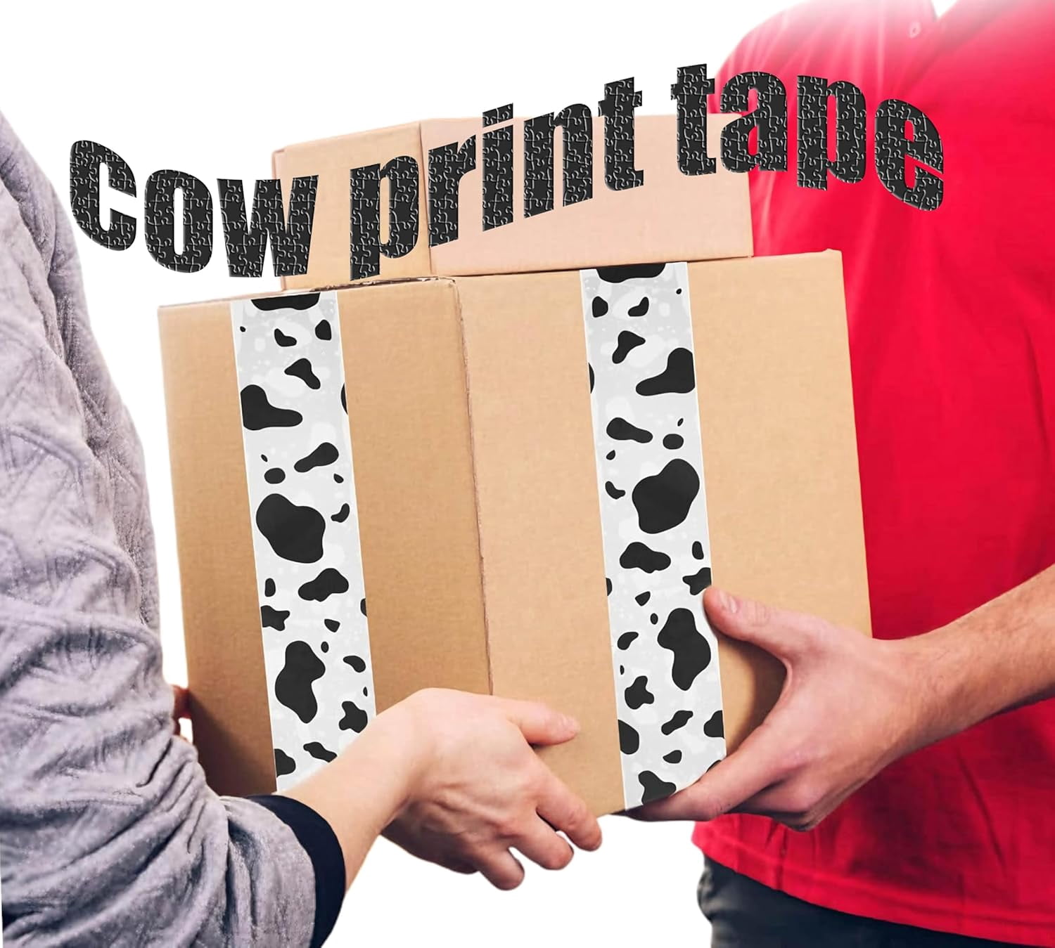 Christmas cow pattern packing tape – red and white cow pattern sealing tape, for transportation, gift wrapping, holiday decoration, 2 inches 328 feet/100 meters (black and white design)