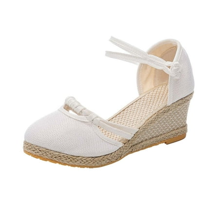

Hauiodp Espadrilles Flatform Sandals for Women Platform Ankle Strap Wedge Sandals Closed Toe Ankle Strap Espadrille Wedge Sandals for Women Casual Summer Womens Shoes