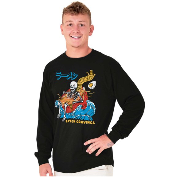 Skeleton Ramen Surf Catch Cravings Long Sleeve TShirt Men Women Brisco Brands S