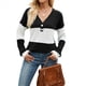 thumbnail image 3 of Camiseta Holgada con Botones y Cuello en V de Larga para Mujer, Otoño e Invierno 2025, con Contraste de Color Negro M, 3 of 10