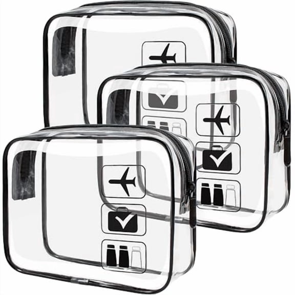 TSA Approved Toiletry Bag - Clear Makeup Bag Waterproof Quart Size Bag,Travel Makeup Cosmetic Bag for Women Travel Car Accessories Essentials for Men and Women (3 Pack-Black)