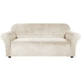 thumbnail image 1 of Velvet Sofa Slipcover Stretch Couch Covers for 3 Cushion Couch Thick Soft Sofa Cover with Non Slip Straps Furniture Protector, Couch Covers for Dogs, Form Fit Couch Slipcover(Large, Ivory), 1 of 7