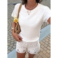 thumbnail image 5 of Womens Casual Vacation Round Neck Short Sleeve Loose Top Sweater Summer Knit Pullover White S, 5 of 9