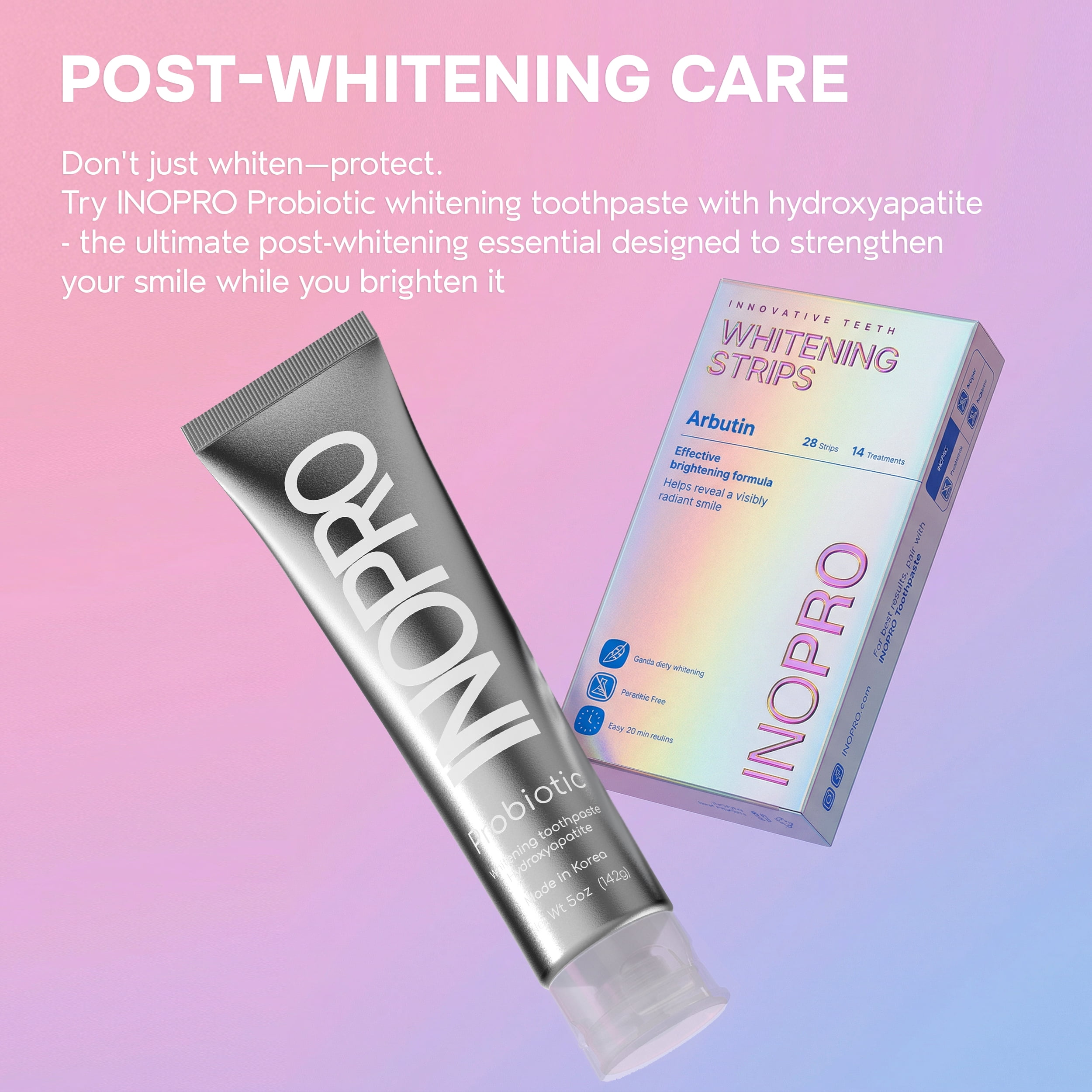 InoPro Teeth Whitening Strips 14 Treatments Kit - Enamel Safe Teeth Whitener, Peroxide-Free, Green White Strips for Teeth Whitening with Arbutin, Coconut Oil, Deep Stains Removal (28 Strips)