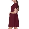 thumbnail image 2 of Fotbe Maroon Vestido Largo de Moda para Mujer, Vestido Tipo Camiseta con Manga Corta y Estilo Casual a Rayas y Bloques de Color, 2 of 6