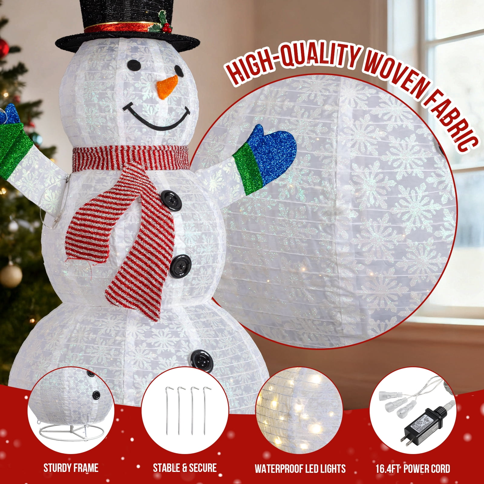 Astoutdoor Lighted Snowman Holding Small Tree Christmas Yard Decoration, Pre-Lit Pull-Up Snowman with 200 Warm White LEDs, Indoor Outdoor Holiday Display, White
