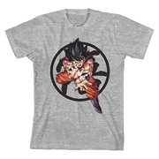 Dragon Ball Z Goku w/ Symbol Graphic Youth Boy's Athletic Heather T-Shirt-Large