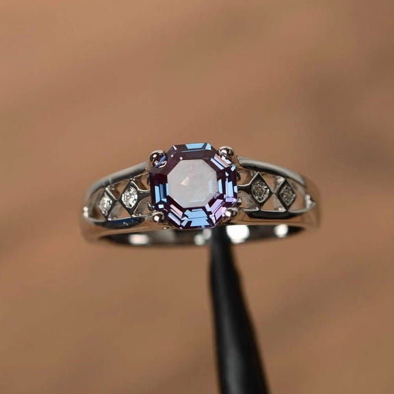 Natural Alexandrite Ring 925 Sterling Silver Ring Zircon Accented Ring Alexandrite Ring Astrological June Birthstone Ring Gift Ring For Her