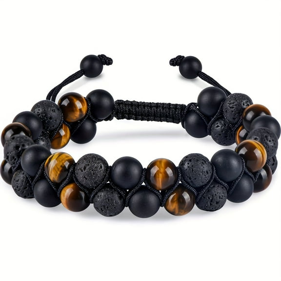 Handmade Eye Bead Bracelet for Men & Women – 8mm Black & Brown Natural Stone Beads with Adjustable Braided Cord, Stylish Protection Bracelet for Parties, Gifts, and Casual Attire, Festival,Black