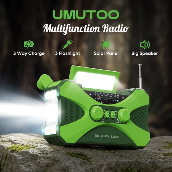 UMUTOO NOAA Emergency Radio, Solar & Hand Crank, 37000mAh Charger, Flashlight, SOS, AM/FM/WB