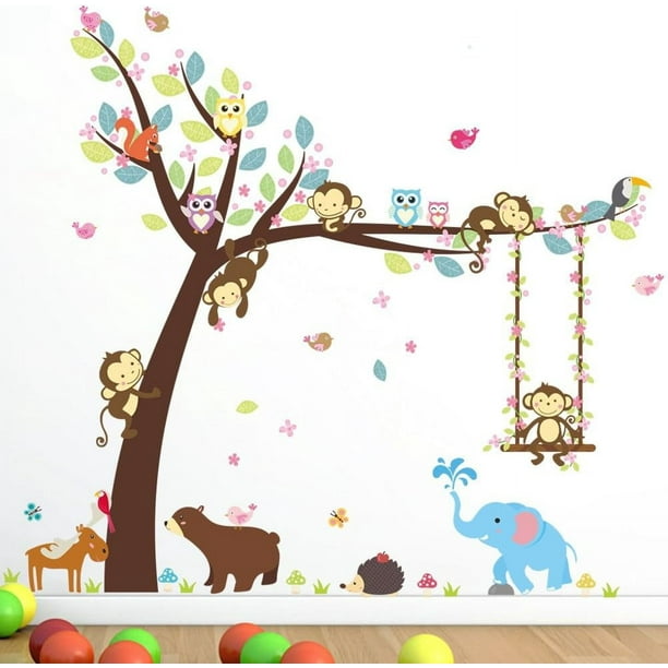 Adhesivo de PVC extraíble, amplio uso de calcomanías de pared con dibujos de animales, no tóxico, perfecto para dormitorio, sala de estar, sala de juegos, guardería, fácil de despegar y pegar