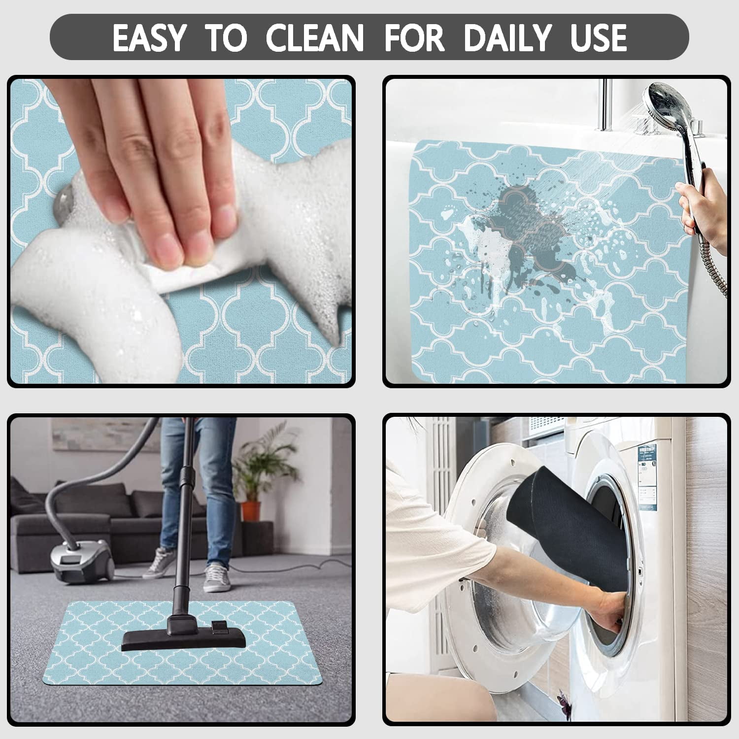Light Blue Bath Mat 20"x32" Non Slip Quick Dry Super Water Absorbent Bath Floor Mats Modern Bathroom Rug Washable Luxury Thin Bathroom Rugs Fit Under Door
