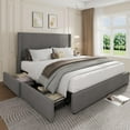 thumbnail image 7 of King Size Upholstered Platform Bed Frame with Storage Drawers, Corduroy Wingback with Tufted Headboard and Footboard, No Box Spring Needed, Grey, 7 of 7