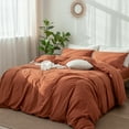 thumbnail image 3 of MooMee Duvet Cover Set 100% Washed Cotton Linen Like Textured Breathable 3 Piece (Rust Brown, King), 3 of 5