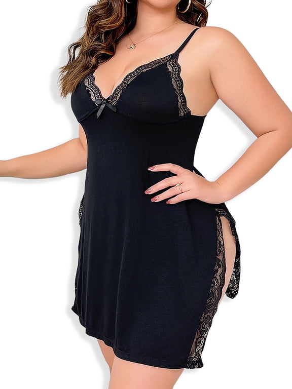 Plus Size Womens Babydoll Sleepwear Lace Lingerie Strappy Slip Dress Nightgown