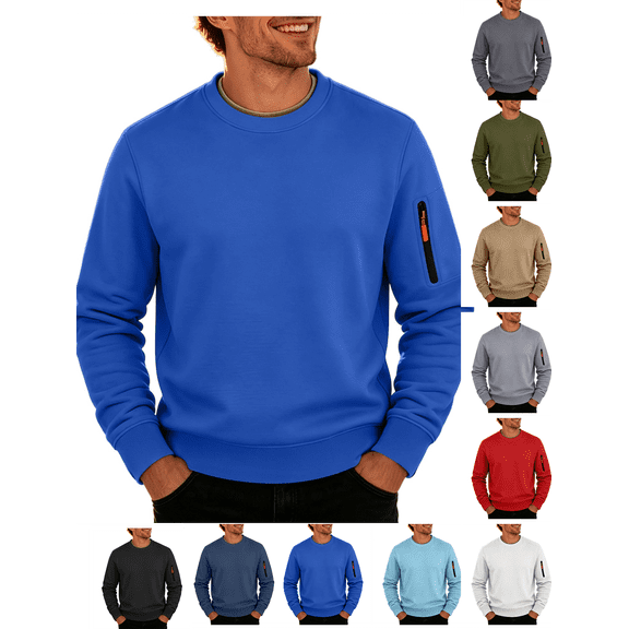 Comfort Colors Sweatshirt Nelozsy Men's Solid Color Long Sleeve Round Neck Hoodless Sweatshirts Blue S