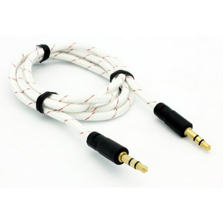 White Braided Aux Cable Car Stereo Wire Compatible With Samsung Galaxy Kids Tab 3 7.0 J7 V (2017) Sky Pro Perx (2018) Refine J3 Emerge (2018) Grand Prime Express Prime Avant Amp 2 Alpha