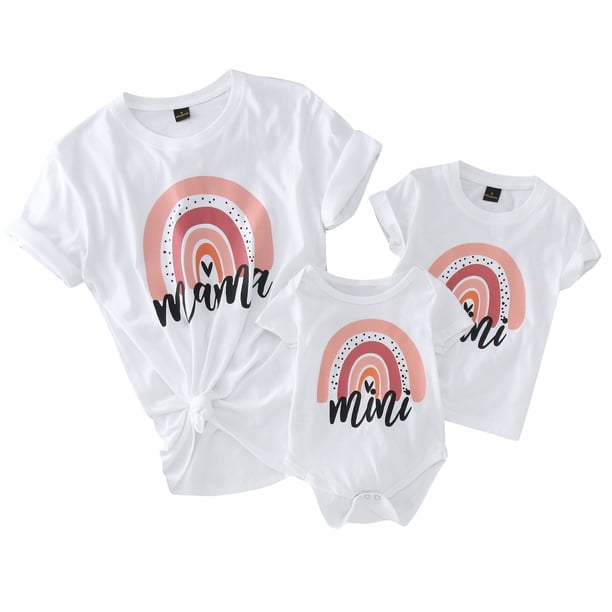Gibobby Blusas Elegantes Ropa Camiseta de bebé Trajes familiares cortos Niñas y camisa a juego de verano Mamá Casual Rainbow T Me Blusa Tops Manga de niños para niñas pequeñas (Blanco, 3-4 Años)