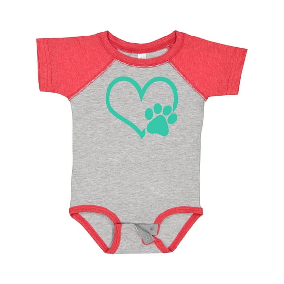 Inktastic Teal Heart With Paw Print Boys or Girls Baby Bodysuit