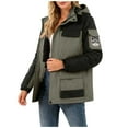 thumbnail image 2 of Drovellove Plus Size Women's Hooded Parka with Zipper Button Front, Stand Up Collar, Color Block Long Sleeve Casual Winter Coat with Pockets, 2 of 6