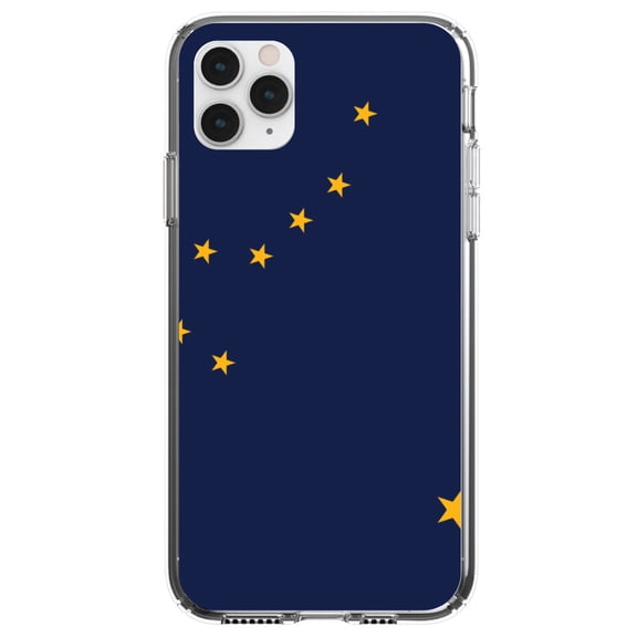 DistinctInk Clear Shockproof Hybrid Case for iPhone 13 Pro MAX (6.7" Screen) - TPU Bumper, Acrylic Back, Tempered Glass Screen Protector - Alaska State Flag - US State Flag