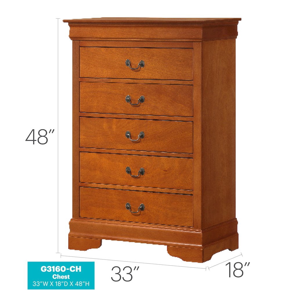 Glory Furniture Louis Phillipe Chest in Oak Color