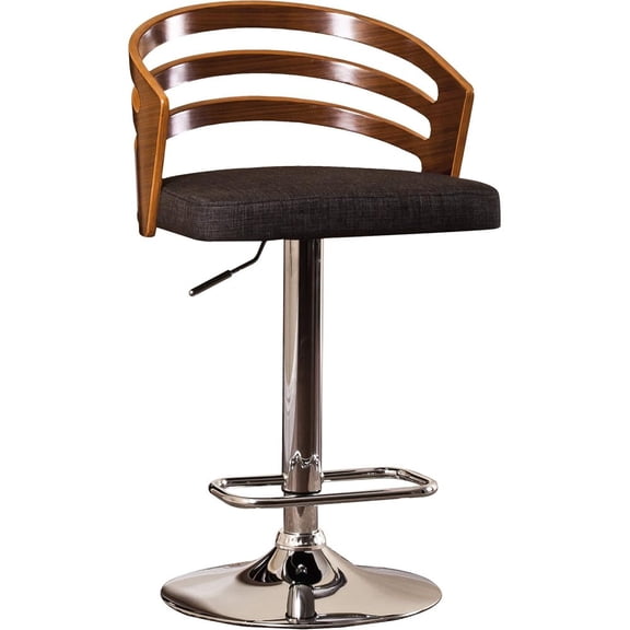 Pawverly Adjustable Swivel Bar Stool with Upholstered Seat, Modern Wood Back Counter Height Bar Chair with Metal Frame for Kitchen Island, Home Bar Seating, Black